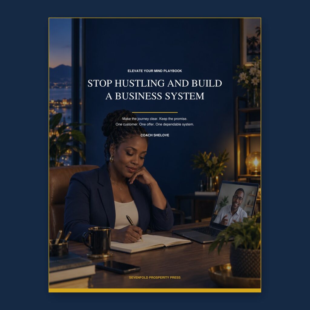 Stop Hustling and Build a Business System by Coach Shelove, an Elevate Your Mind skill guide, book cover